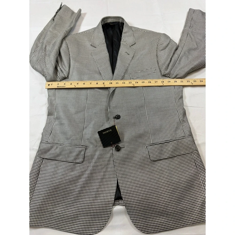 Baroni Couture Mens Silk Italian Wool Houndstooth Sport Coat Blazer 40R Black